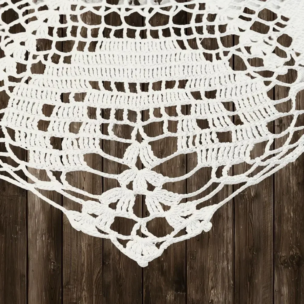Hand Crocheted White Doily 13x15 Hexagon Centerpiece Table Mat Cottage Decor Vtg